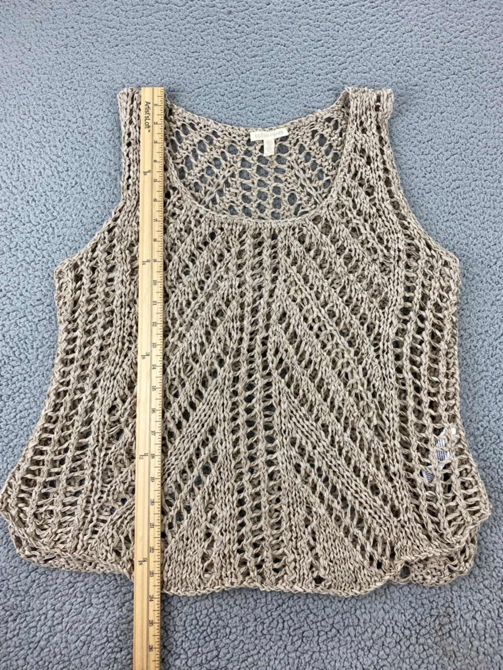 Eileen Fisher XL Open Knit Linen Blend Crochet Tank Boho Lagenlook Layering Top - Picture 8 of 13